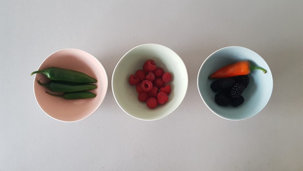 Three coloured bowls cropped