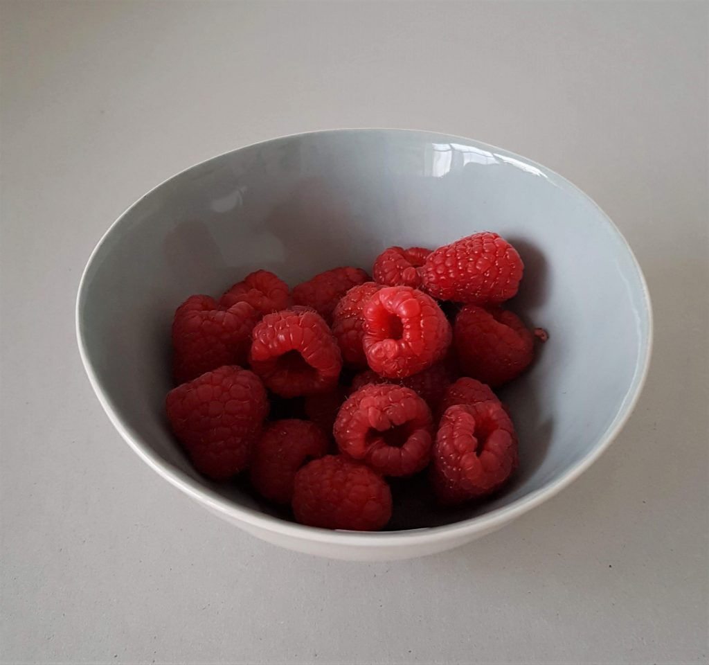 Grey Bowl With Raspberries